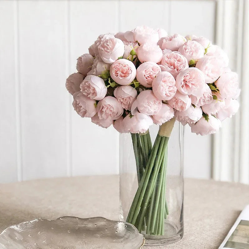 Elegant faux peony bouquet, realistic silk flowers for sophisticated home decor & everlasting beauty.
