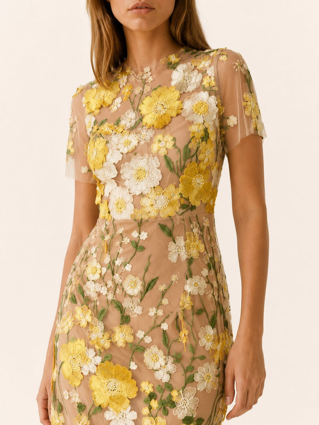 Chic women's elegant floral midi dress, a beautiful choice for spring and summer formal wear.