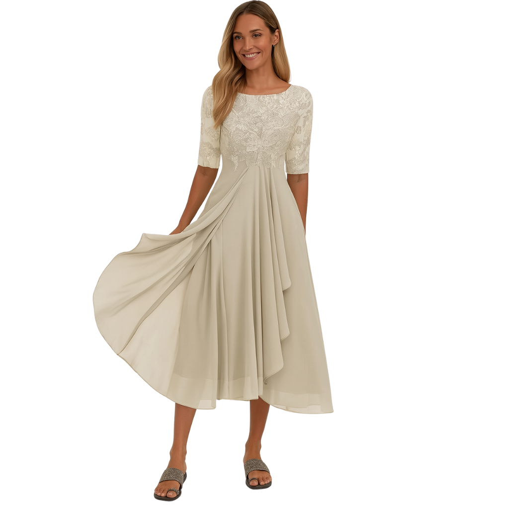Women's formal midi dress, flattering and graceful, ideal for parties, evening events & special occasions.