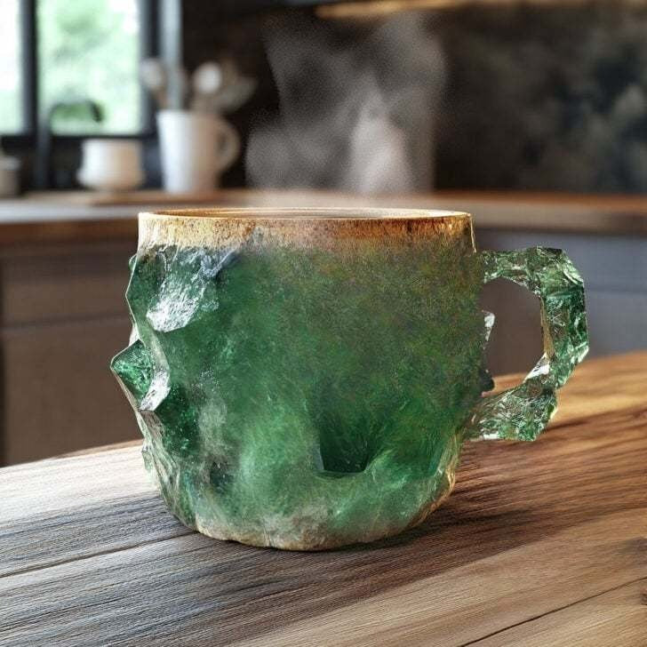 Unique artisan crystal coffee mug, gemstone-inspired design for elegant home decor and kitchenware.