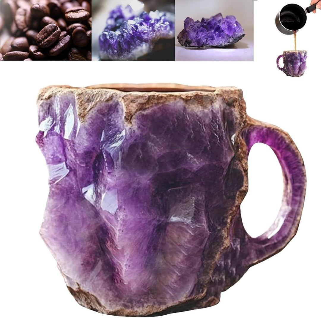 Spiritual natural stone crystal coffee mug, unique handcrafted gemstone drinkware for home.