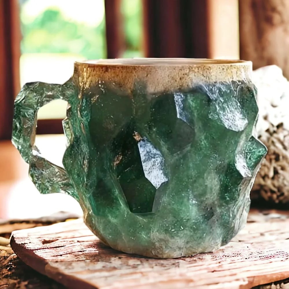 Elegant handcrafted crystal coffee mug, natural stone gemstone design; unique kitchenware gift.