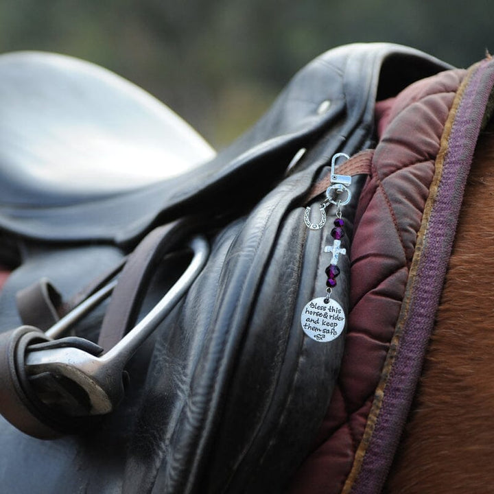 Silver-tone equestrian horse saddle & bridle charm for bags or keys