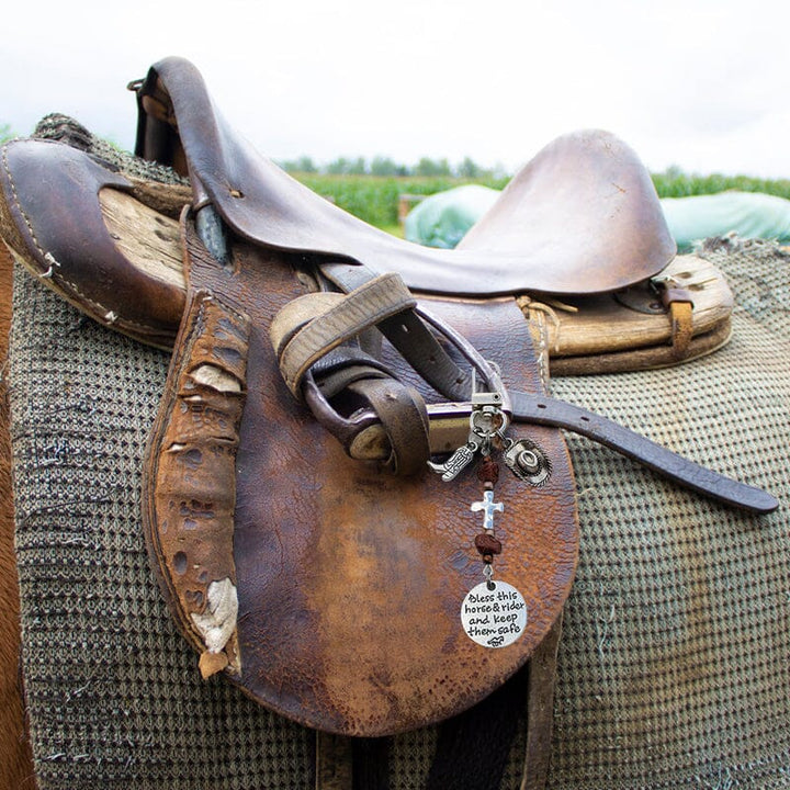 Charm clip featuring a miniature horse saddle and bridle, great gift