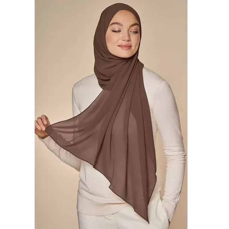 Lightweight and soft chiffon hijab scarf, an elegant and comfortable head covering for women.