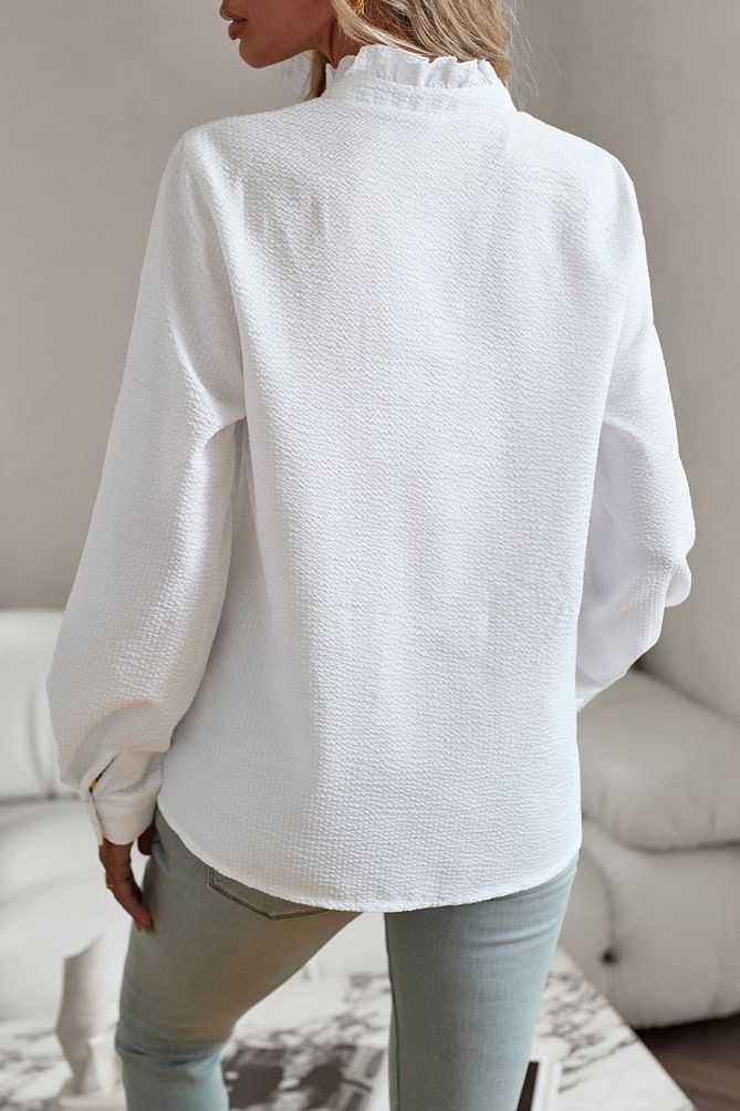 Navy blue elegant long sleeve blouse for women, a polished top for versatile office wear & casual style.