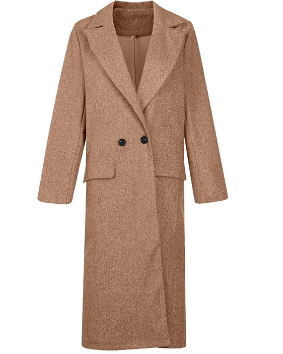 Elegant long women's coat with button-placket, perfect for autumn and winter fashion.