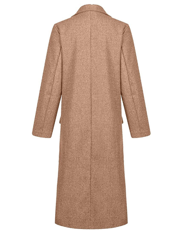 Stylish women's long button-front coat, elegant outerwear for autumn and winter.
