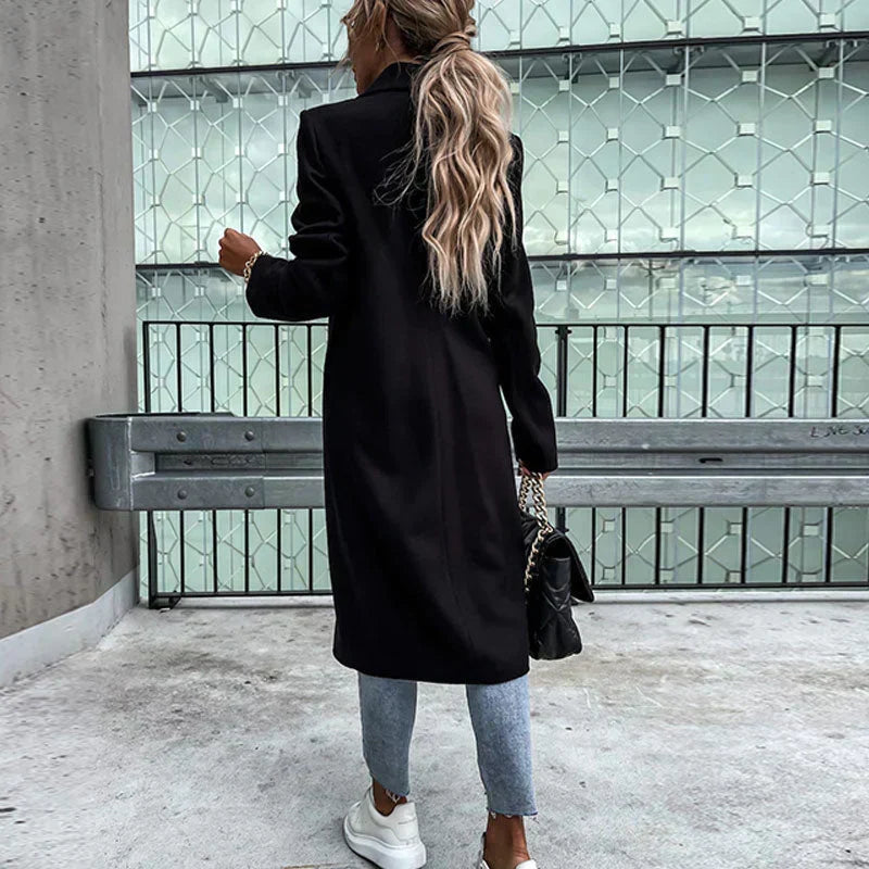 Women's long button-placket coat, elegant and stylish for winter fashion.