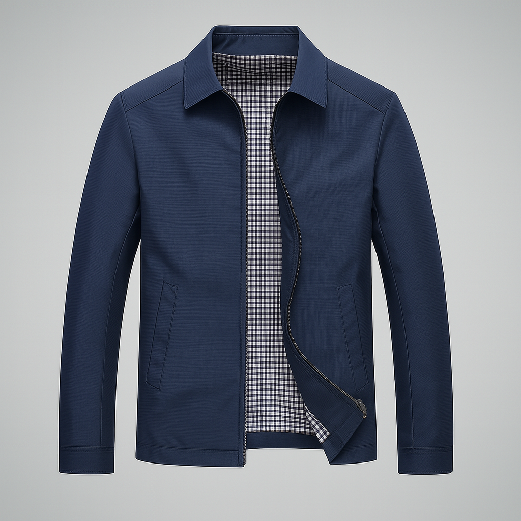 Sophisticated men's blue ankle-length long coat. Elegant winter outerwear for classic formal and business casual fashion.