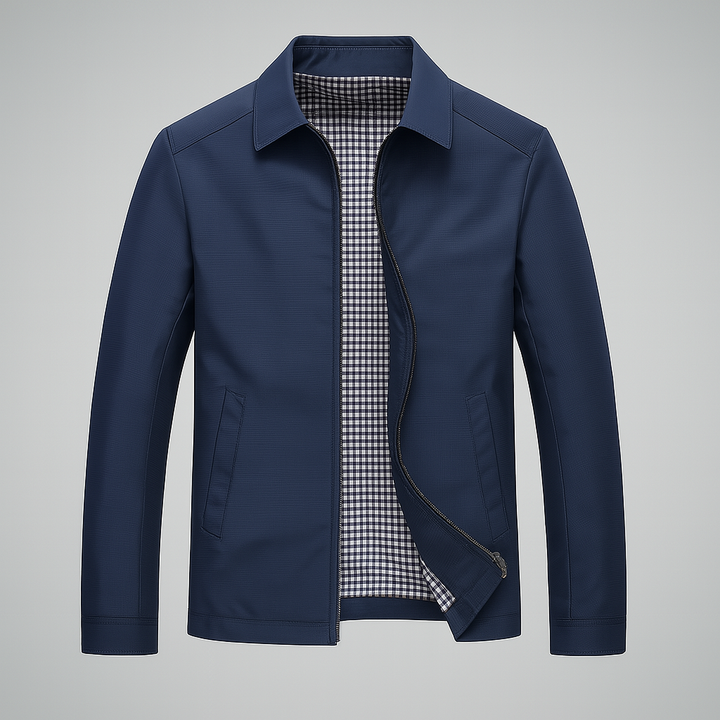 Sophisticated men's blue ankle-length long coat. Elegant winter outerwear for classic formal and business casual fashion.
