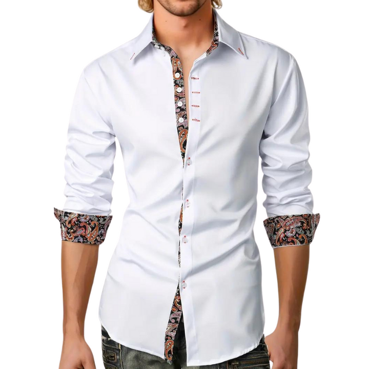 Elegant men's slim fit party dress shirt, long sleeve button down for formal events & stylish fashion.
