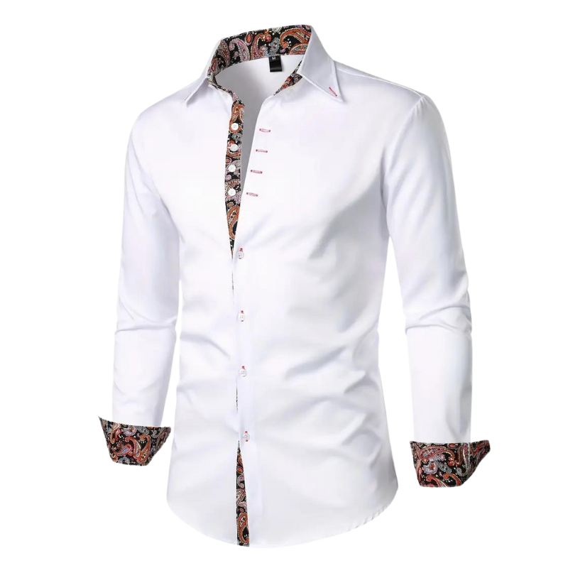 Men's slim fit button down dress shirt, long sleeve, perfect for parties & elegant casual wear.