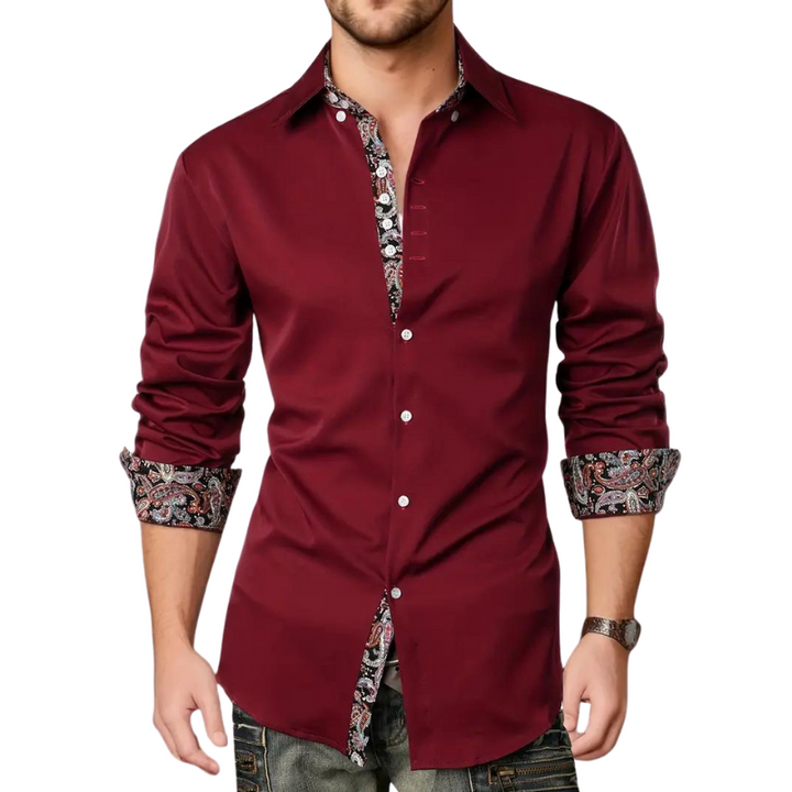 Elegant men's fashion slim fit party shirt. Long sleeve button down for modern formal & event wear.