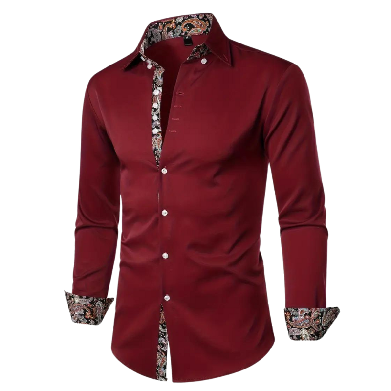 Slim fit men's dress shirt for parties. Elegant long sleeve button down, modern men's formal wear.