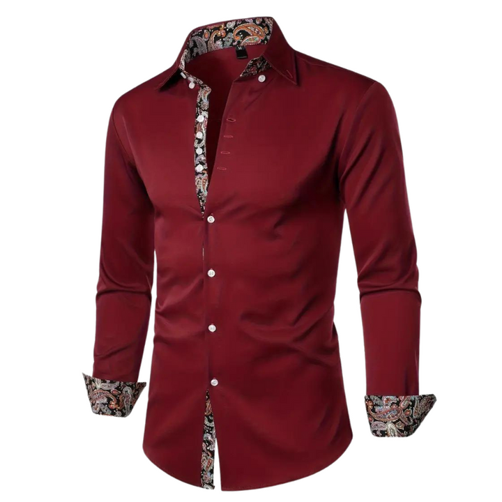 Slim fit men's dress shirt for parties. Elegant long sleeve button down, modern men's formal wear.