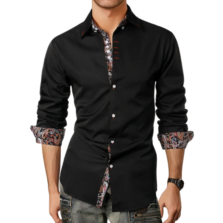 Men's elegant slim fit button down party dress shirt, long sleeve for formal & casual elegant wear.