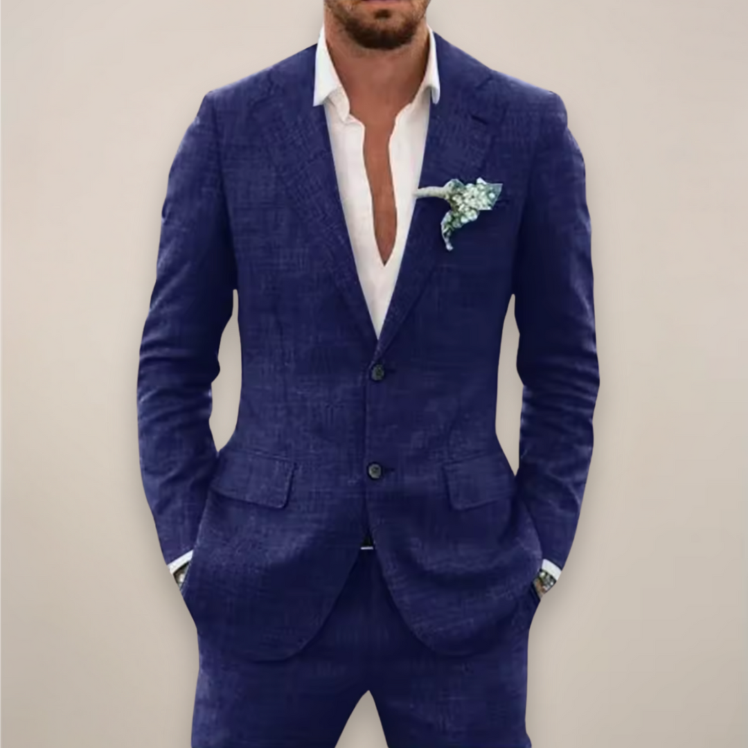 Elegant men's two-piece suit, perfect for spring/summer formal events & weddings.