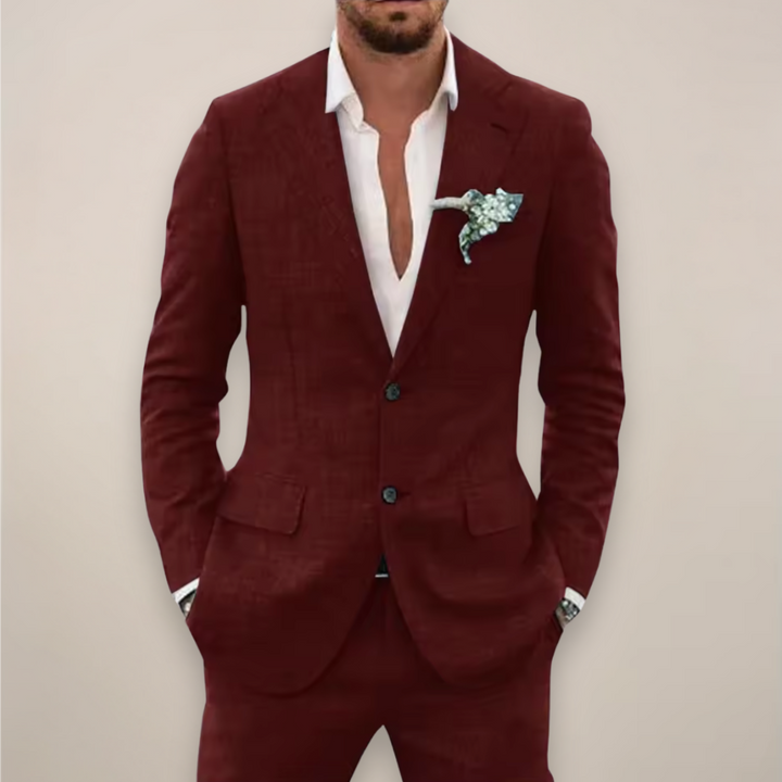 Versatile men's two-piece suit for spring/summer, suitable for smart casual, weddings & formal wear.