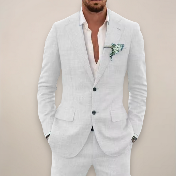 Lightweight men's spring/summer suit for comfortable formal or smart casual event attire.