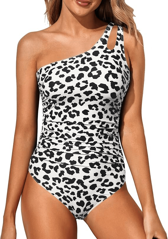 Women's one-shoulder swimsuit with tummy control, a chic choice for any pool party.