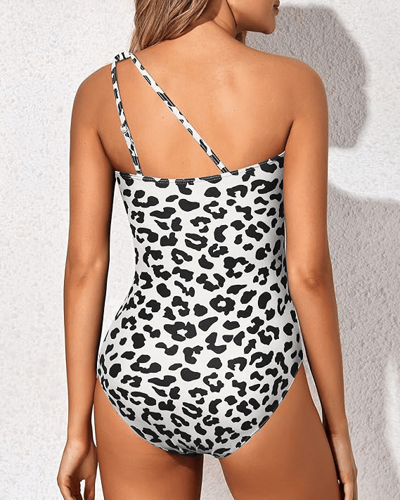 Women's one-shoulder tummy control swimsuit, perfect for elegant summer pool days.