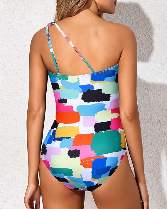Women's elegant one-shoulder swimsuit, designed with tummy control for a smooth look.