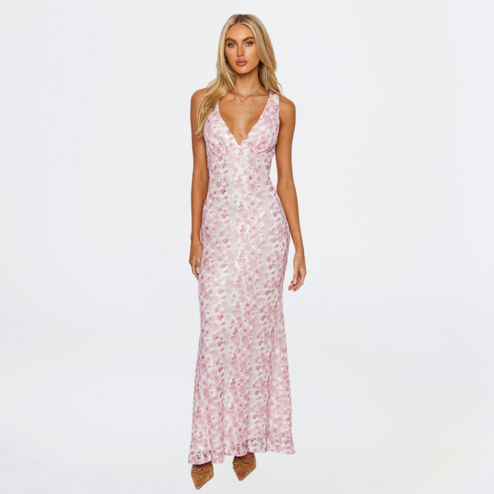 Elegant pink maxi dress, perfect evening gown for special occasions & wedding guests