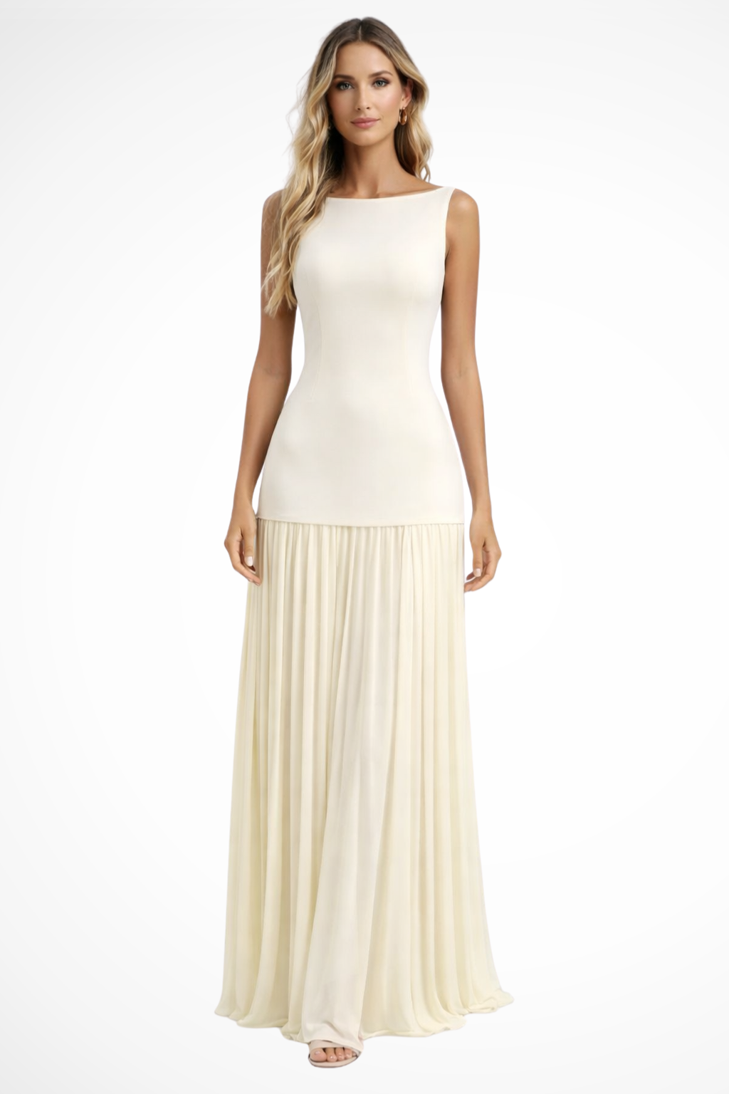 Elegant pleated maxi dress for women, perfect for formal events, evening parties & wedding guests.