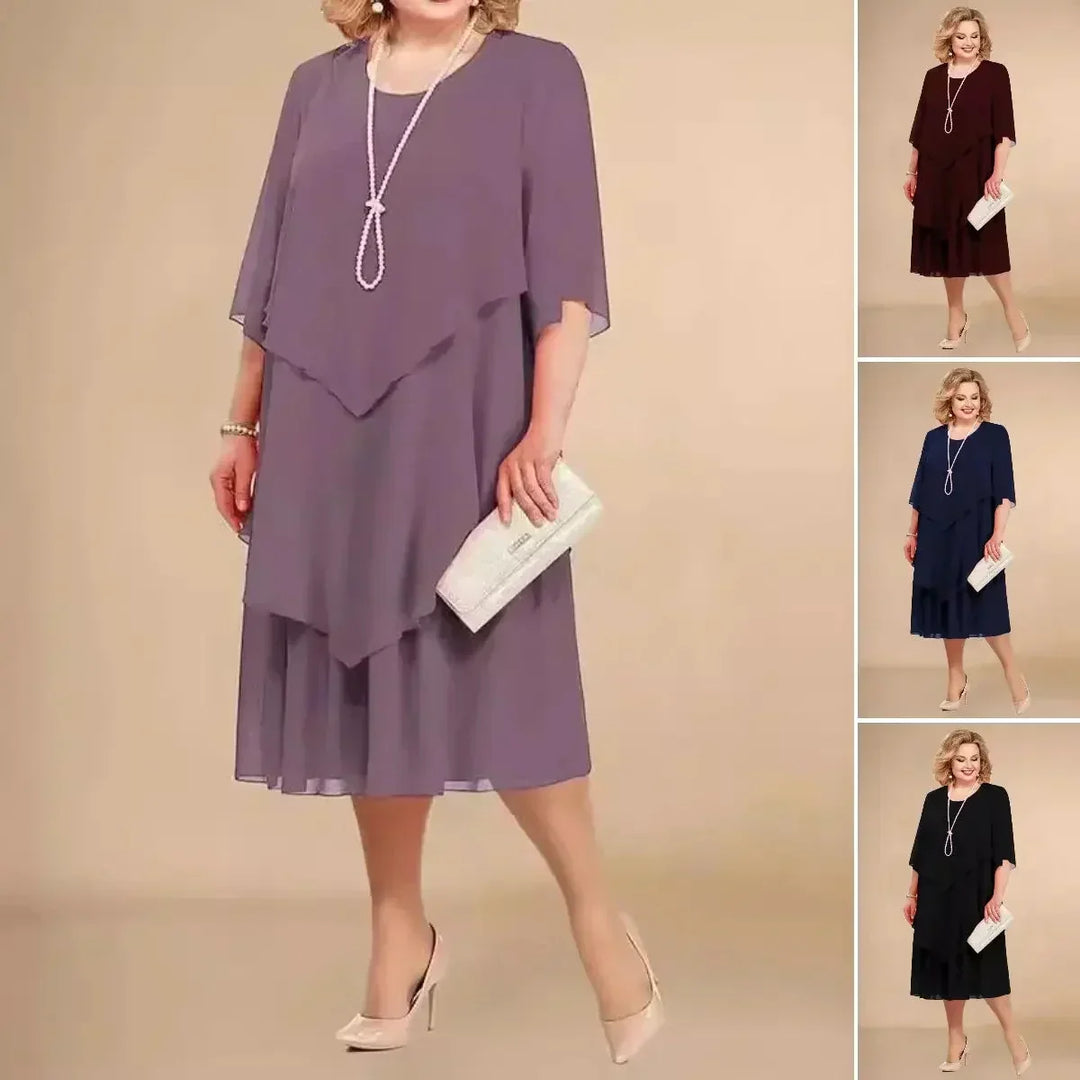 Stylish plus size women's asymmetrical midi dress. Comfortable & elegant formal party dress for any event.