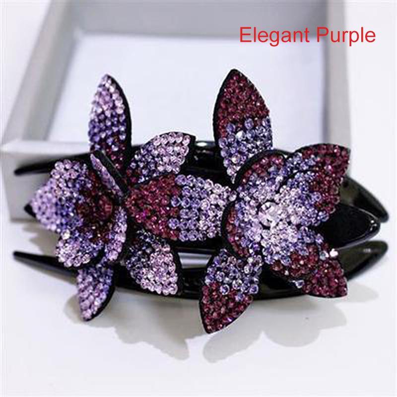 Women's double flower hair clip, sparkling with rhinestones, ideal for adding elegance to any hairstyle.