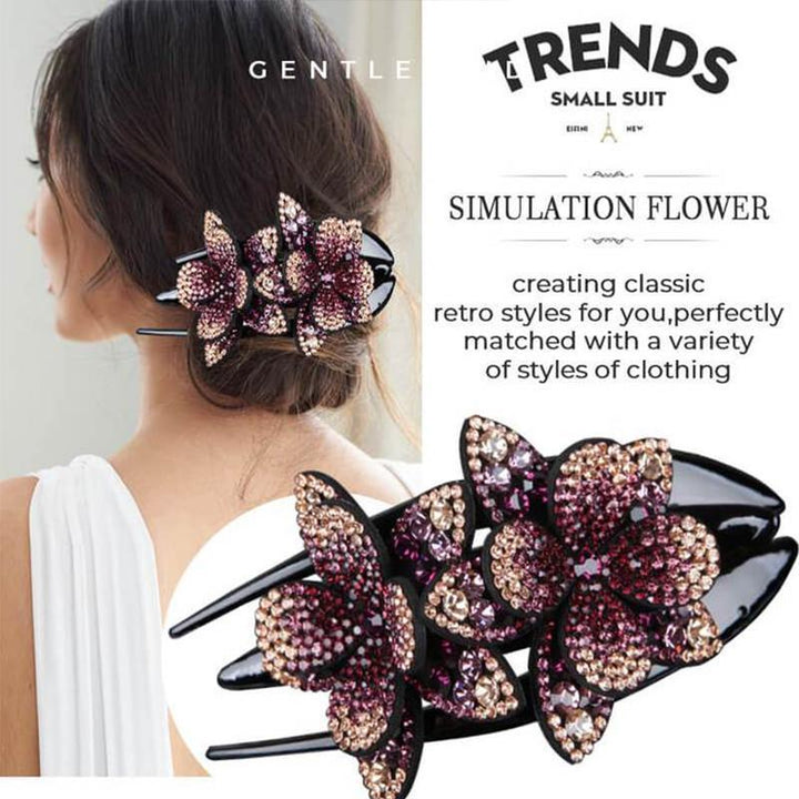 Rhinestone flower hair clip for women, a sparkling accessory adding a touch of glamour to any hairstyle.