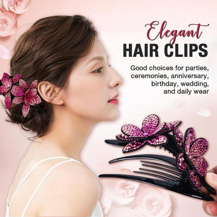 Rhinestone double flower hair clip, a versatile women's accessory suitable for both formal and casual wear.