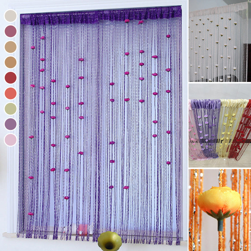 Elegant Rose Thread Tassel Door Curtain, intricate rose pattern, room divider, privacy screen