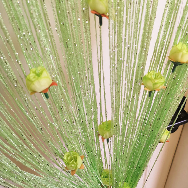 Close-up of the rose detail on the Elegant Rose Thread Tassel Door Curtain texture
