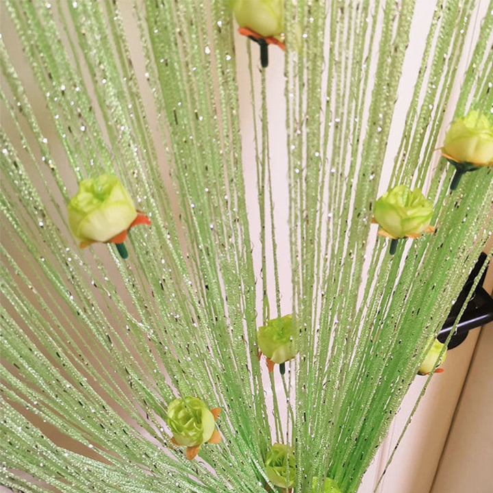 Close-up of the rose detail on the Elegant Rose Thread Tassel Door Curtain texture