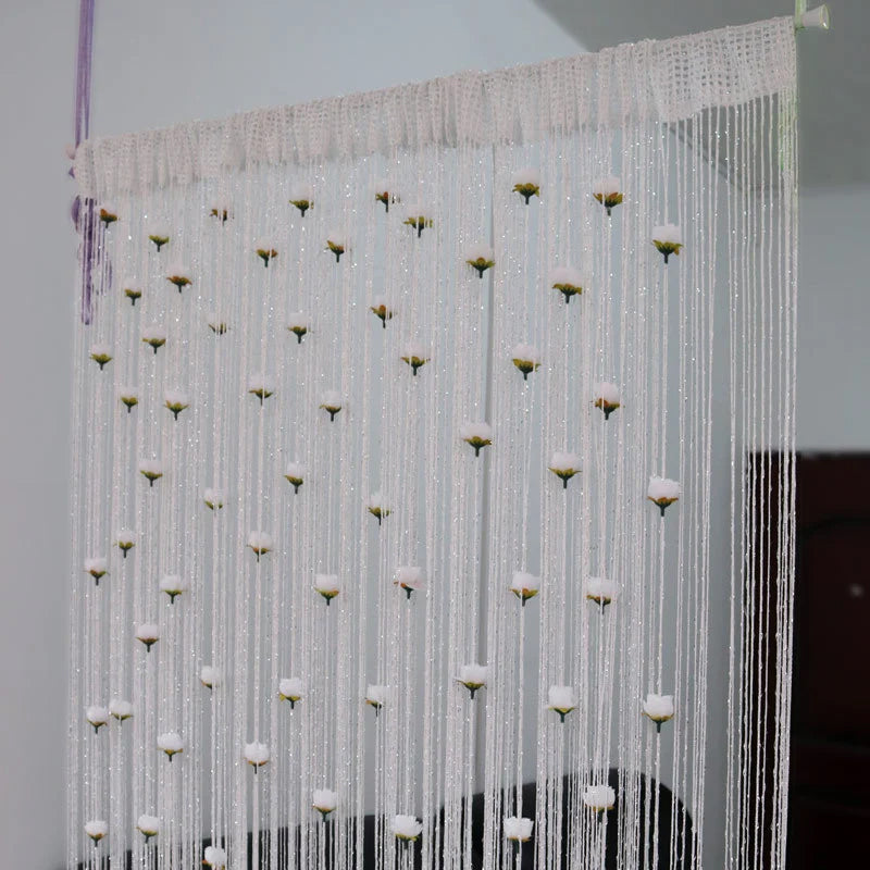 Set of Elegant Rose Thread Tassel Door Curtain, illustrating installation and drape