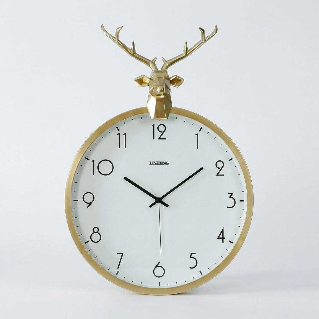 Decorative round wall clock with an elegant accent head for stylish home or office decor.
