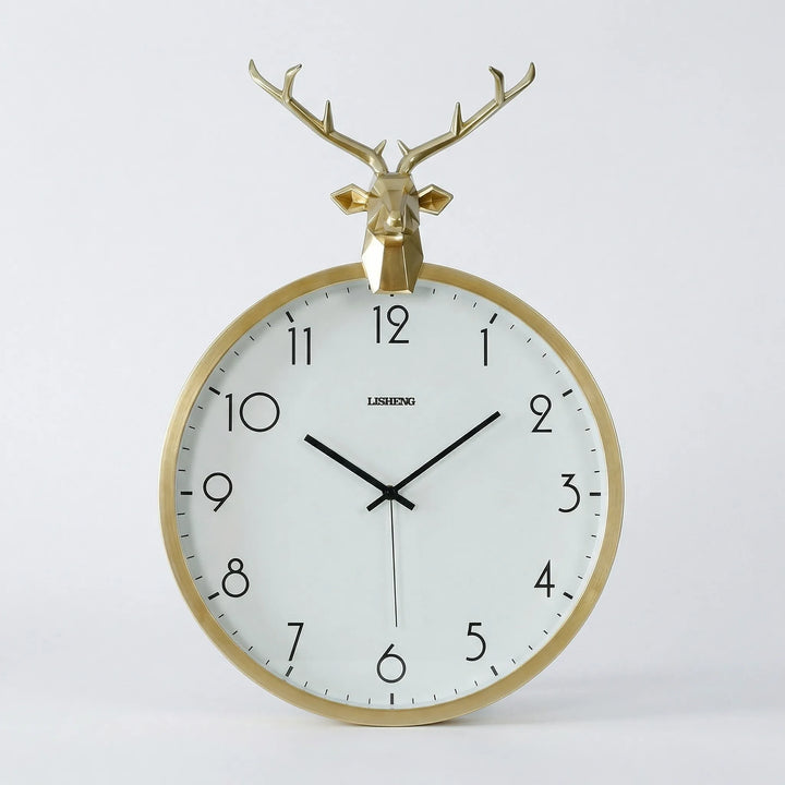 Decorative round wall clock with an elegant accent head for stylish home or office decor.