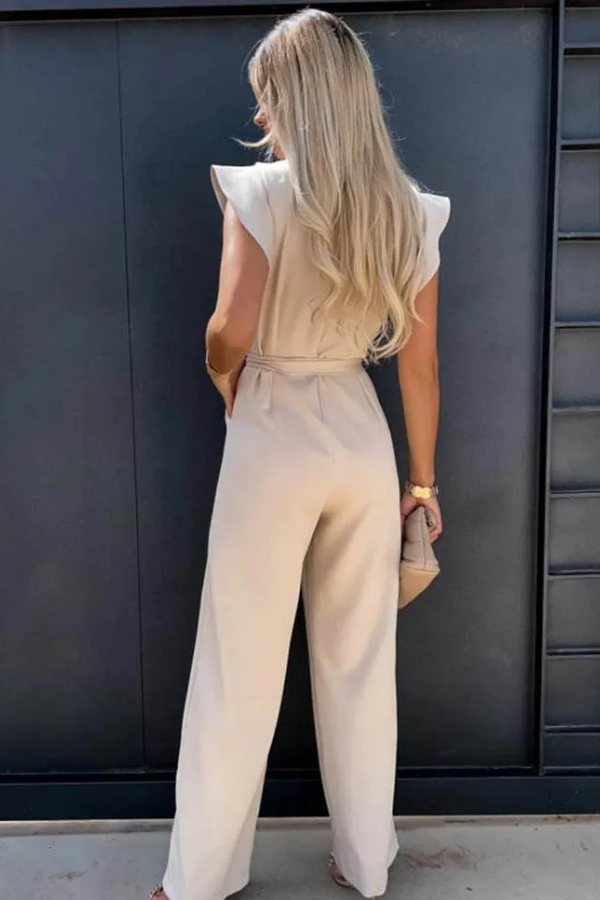 Full view of a women's elegant open back jumpsuit. Chic, versatile, and suitable for both casual & party wear.