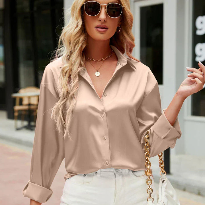 Elegant satin flowing blouse for women, versatile chic style perfect for any occasion.