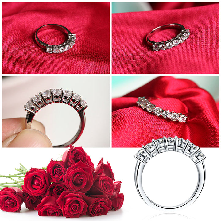 Fashionable silver ring featuring seven brilliant zircon stones, a timeless gift for her.