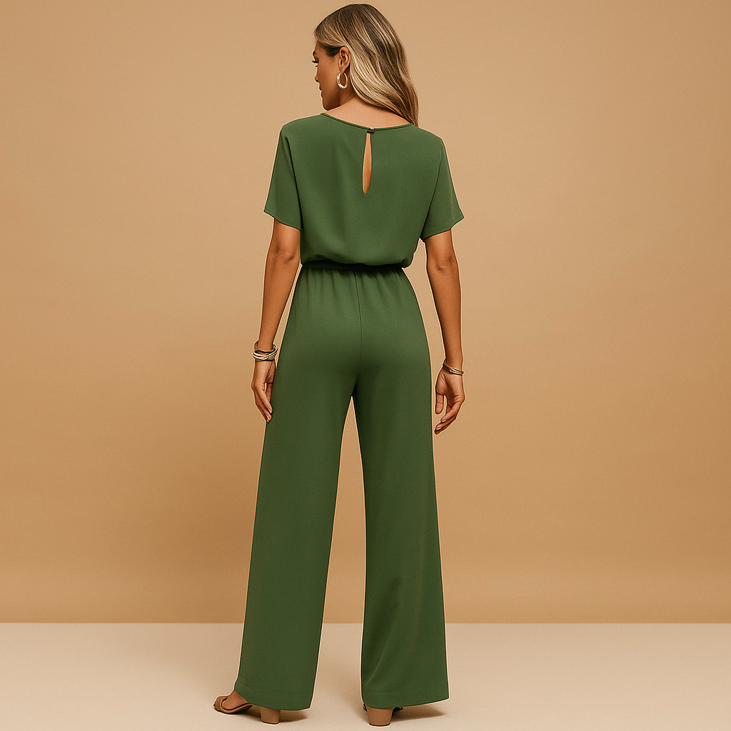 Chic women's elegant jumpsuit, tailored with flowy sleeves, perfect for sophisticated party wear.