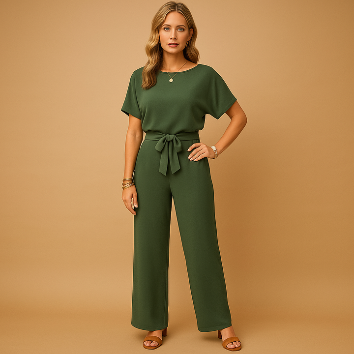 Formal tailored women's jumpsuit with elegant flowy sleeves, a chic choice for special occasions.