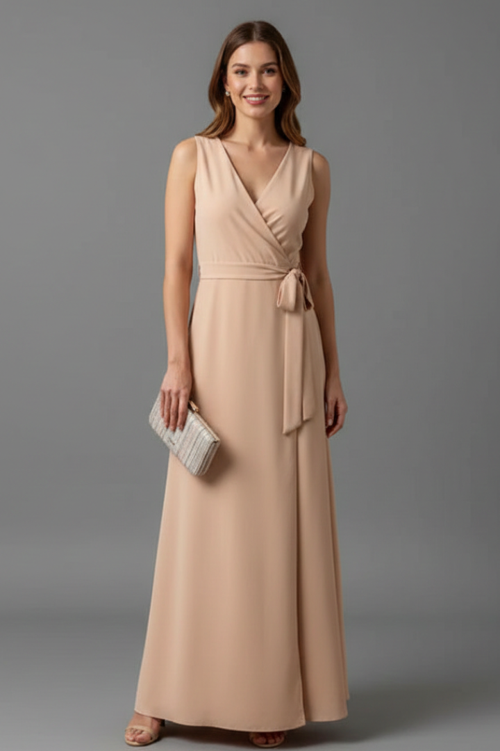 Stylish V-neck sleeveless maxi dress, a women's long flowy dress for effortless spring & summer elegance.