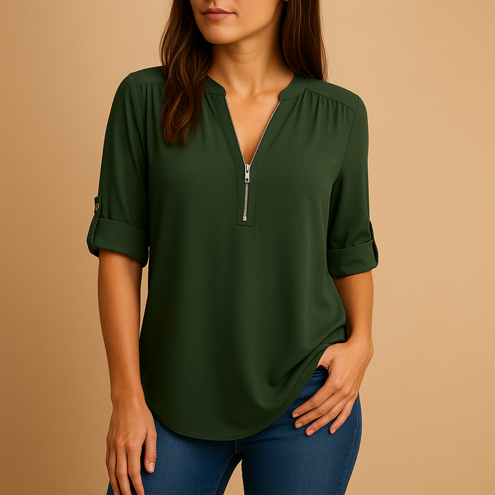 Stylish women's V-neck top, an elegant & comfortable blouse for office or casual outfits.
