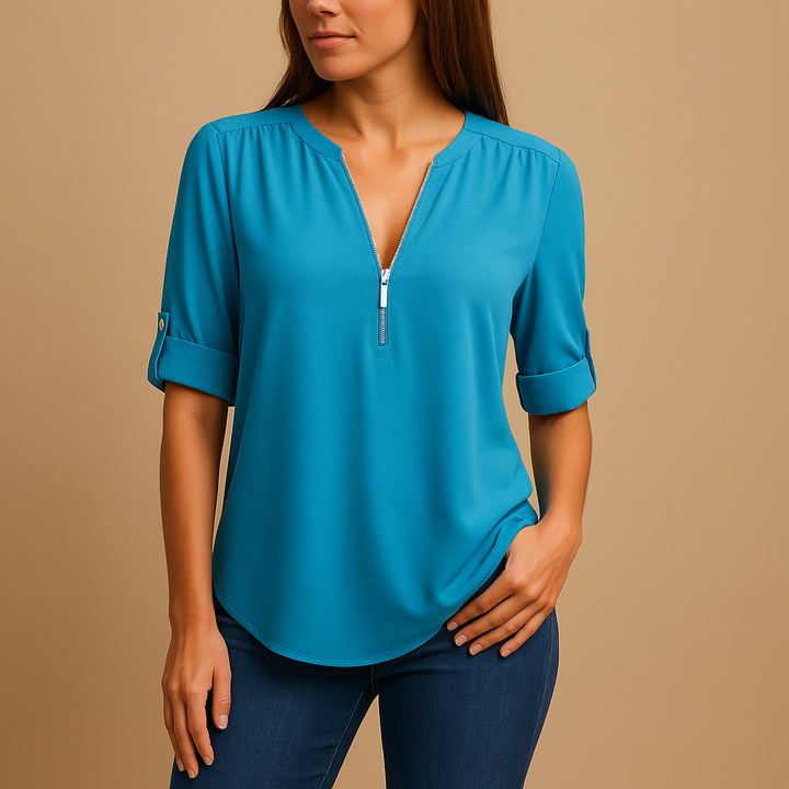 Comfortable women's elegant V-neck blouse, suitable for office, casual, and summer wear.