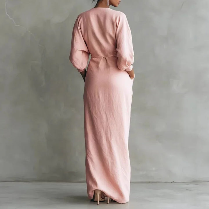 Sophisticated women's V-neck wrap maxi dress, ideal for formal events, parties, or evening wear.