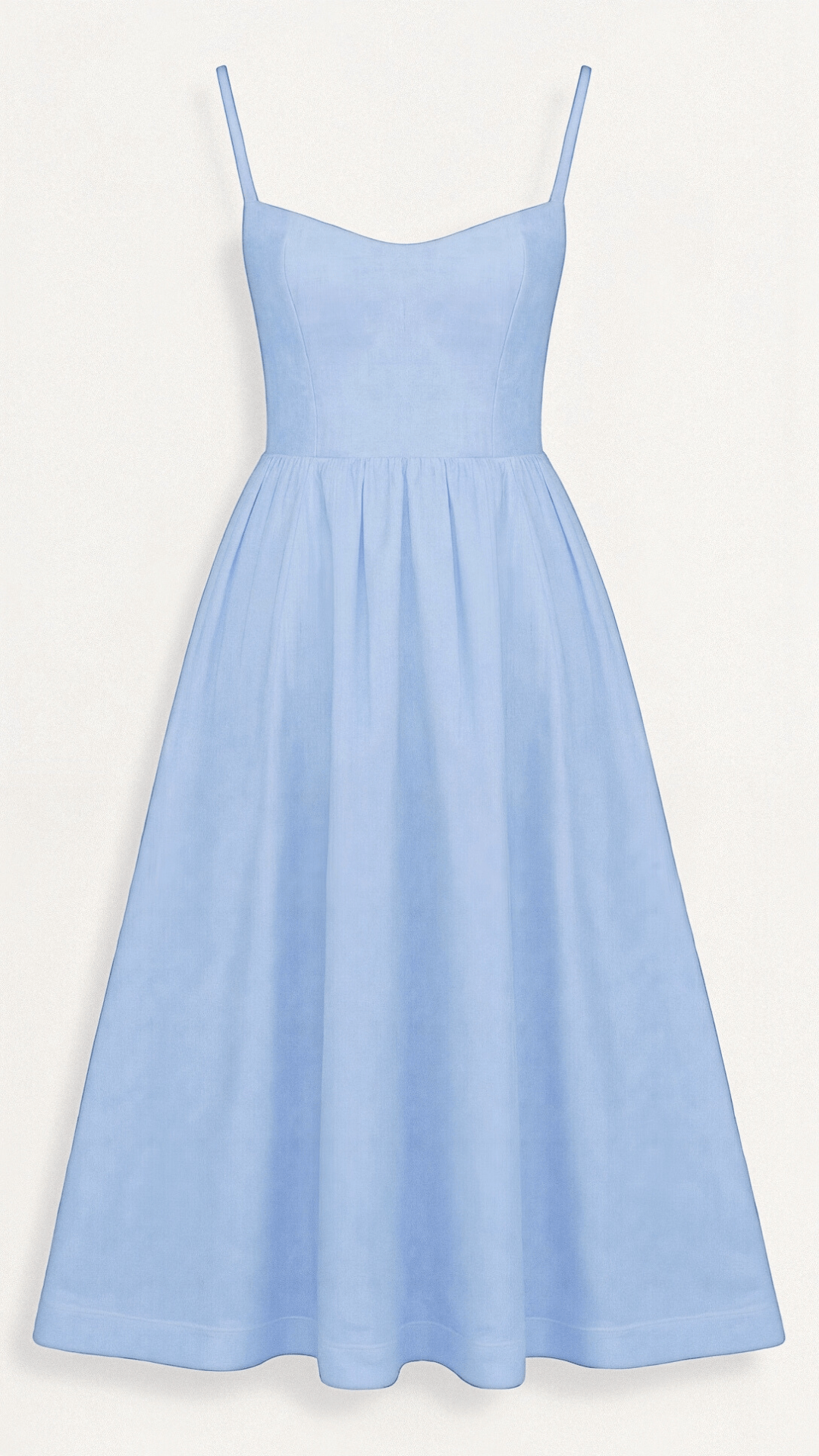 Women's flattering A-line midi dress, elegant with spaghetti straps. Great for summer parties & casual chic.