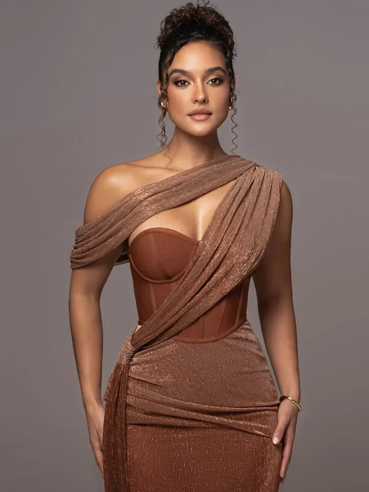 Statement women's one-shoulder maxi dress, Agatha, in an elegant design, suitable for parties & special occasions.